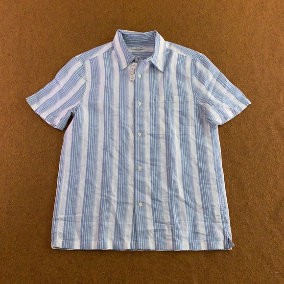 Madewell Other - Madewell Mens Small Blue Striped Linen Cotton Short Sleeve Button Up Shirt NWT